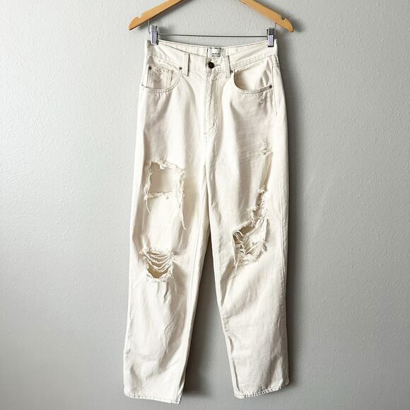 BDG High Rise Baggy Distressed Cream Color Jeans‎ women’s size 28 urban - Picture 2 of 14